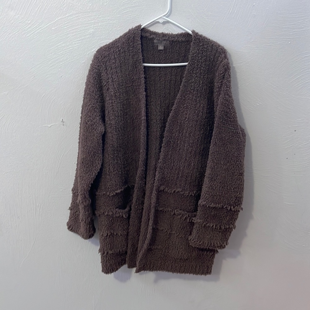 Barefoot Dreams CozyChic Taupe Tan LS Open Front Cardigan XL NEW